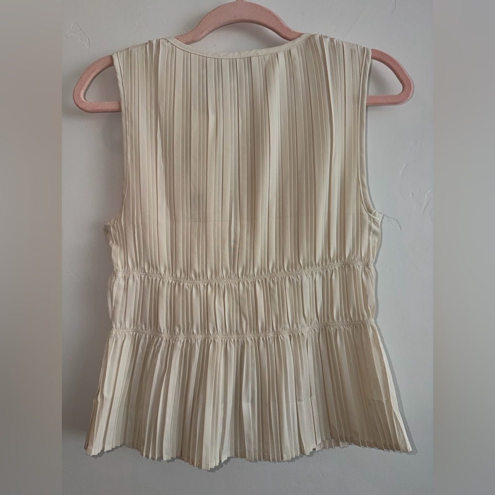 Cider NWT Cream Pleated Tie Front Bow Blouse Sleeveless Peplum Top M - Picture 2 of 8